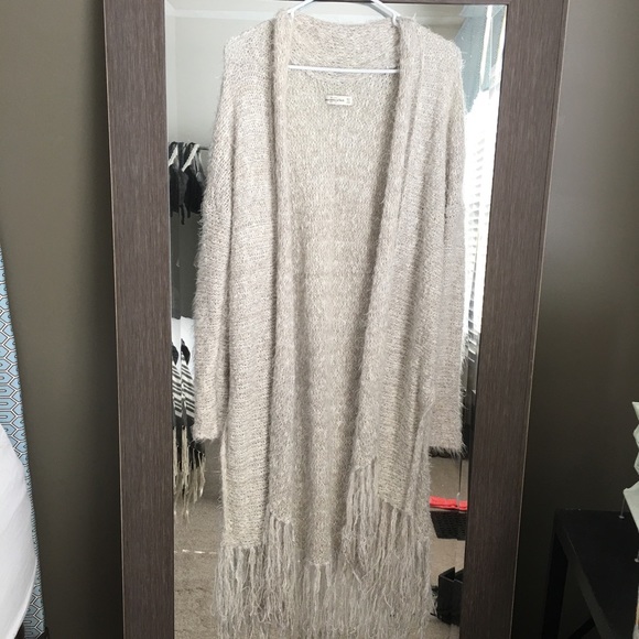 Abercrombie duster fuzzy cardigan with fringe - Picture 1 of 4